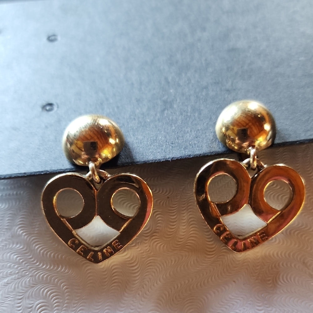 Celine Gold Heart Earrings - Picture 2 of 5